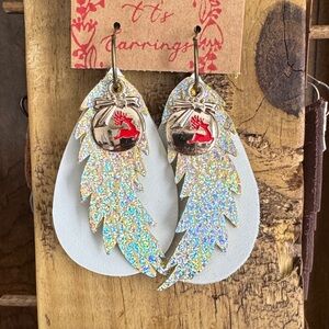 Silver and Red Feather Earrings